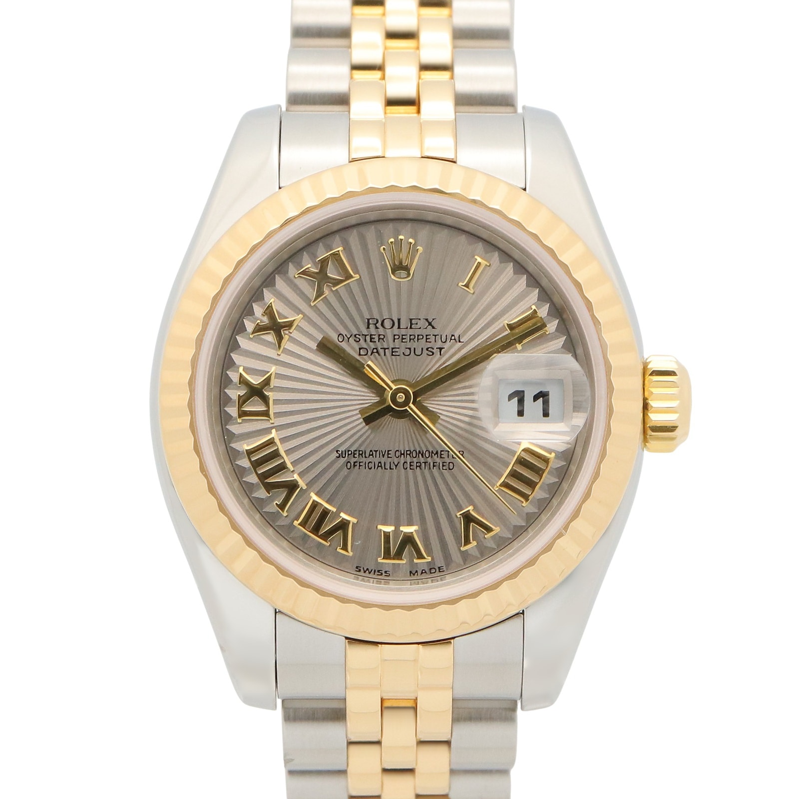 ロレックス ROLEX デイトジャスト F番 腕時計 時計 K18(イエローゴールド) ステンレススチール レディース グレー系 サンビーム/ローマ 179173 【中古】