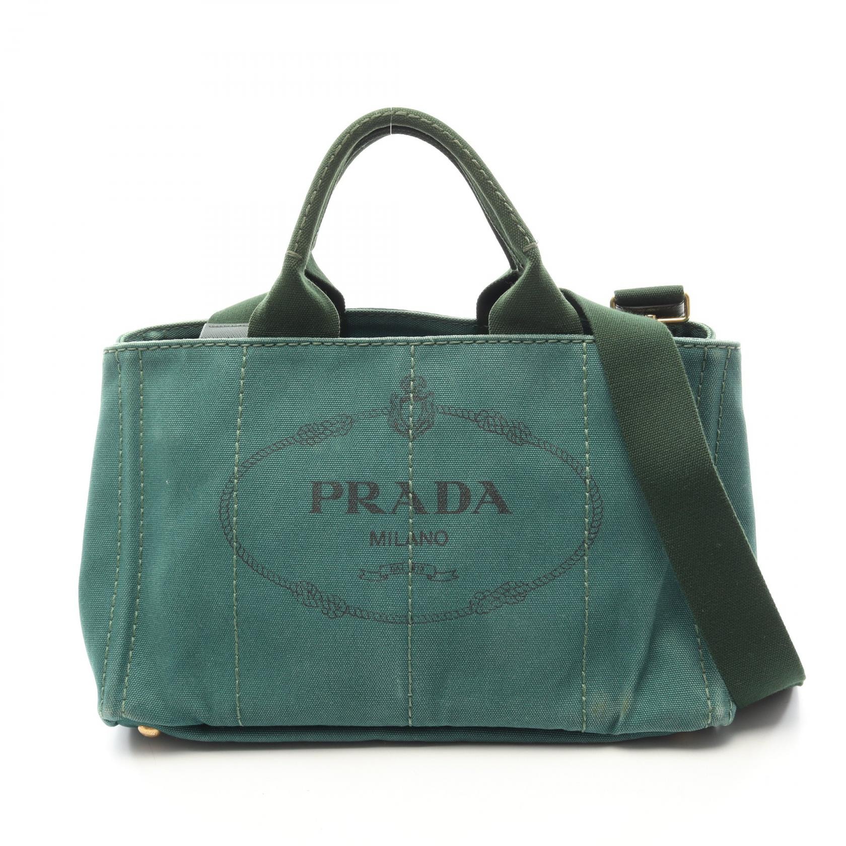 プラダ PRADA CANAPA カナパ 2WAY トートバッグ バッグ キャンバス レディース グリーン系 【中古】
