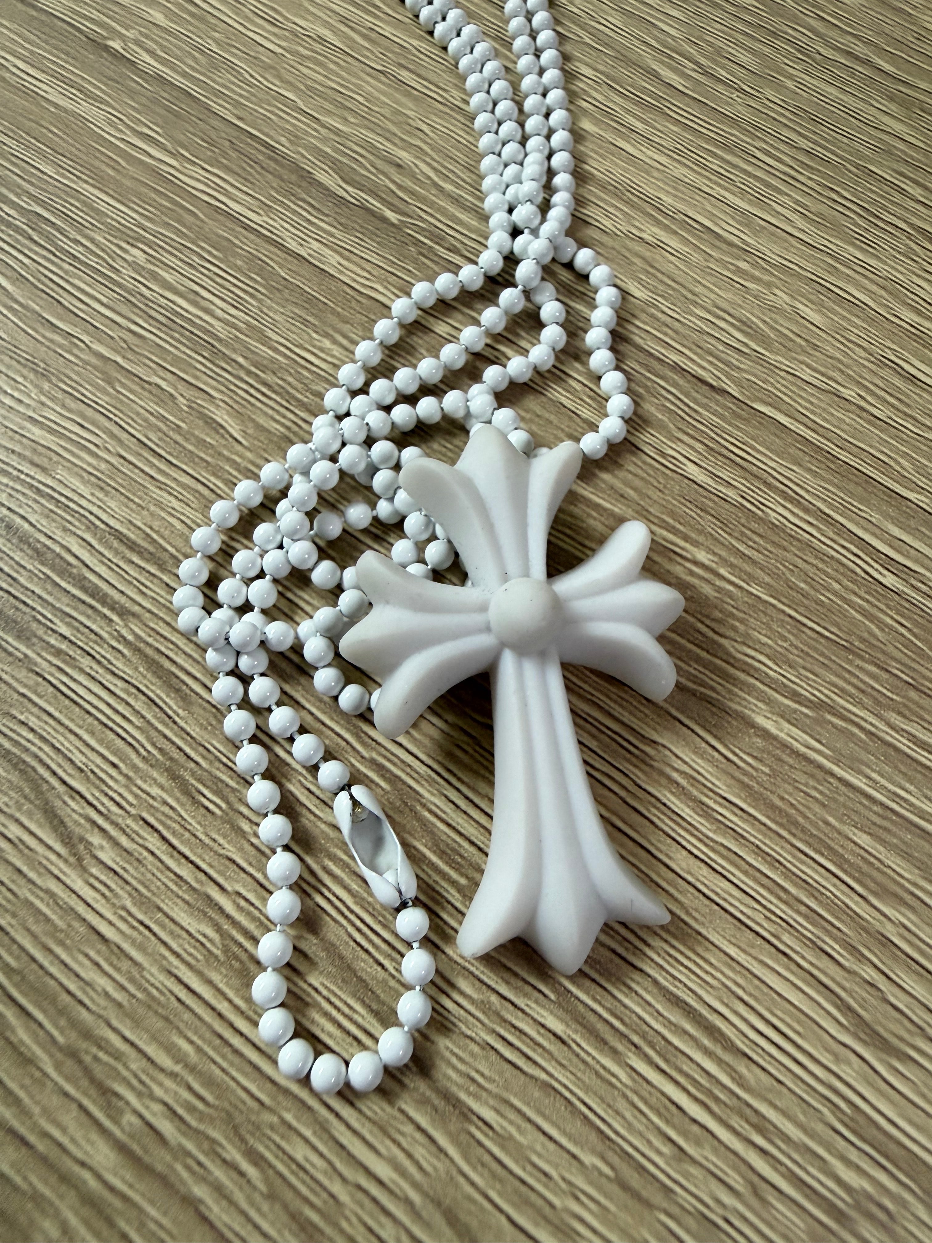 Chrome Hearts Rubber Small CH Cross Silicon Necklace "White"