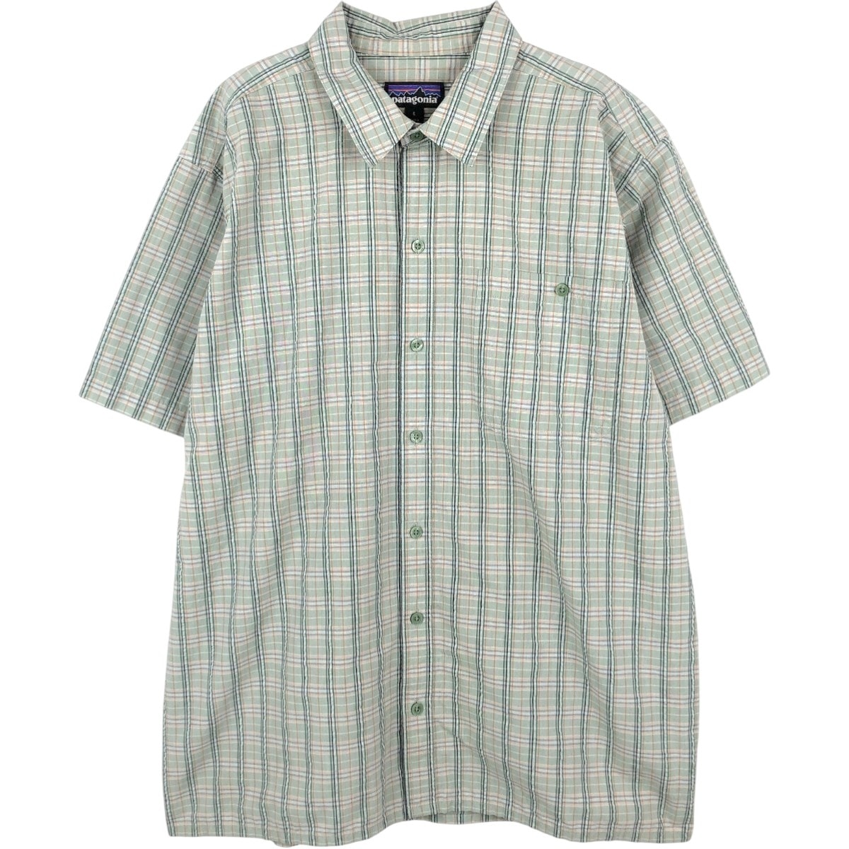 古着 パタゴニア Patagonia 53004SP19 パッカーウェアシャツ チェック柄 半袖 ポリシャツ ボックスシャツ メンズL相当/eaa657964