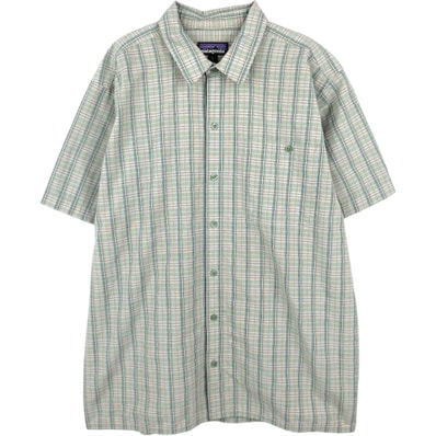 古着 パタゴニア Patagonia 53004SP19 パッカーウェアシャツ チェック柄 半袖 ポリシャツ ボックスシャツ メンズL相当/eaa657964