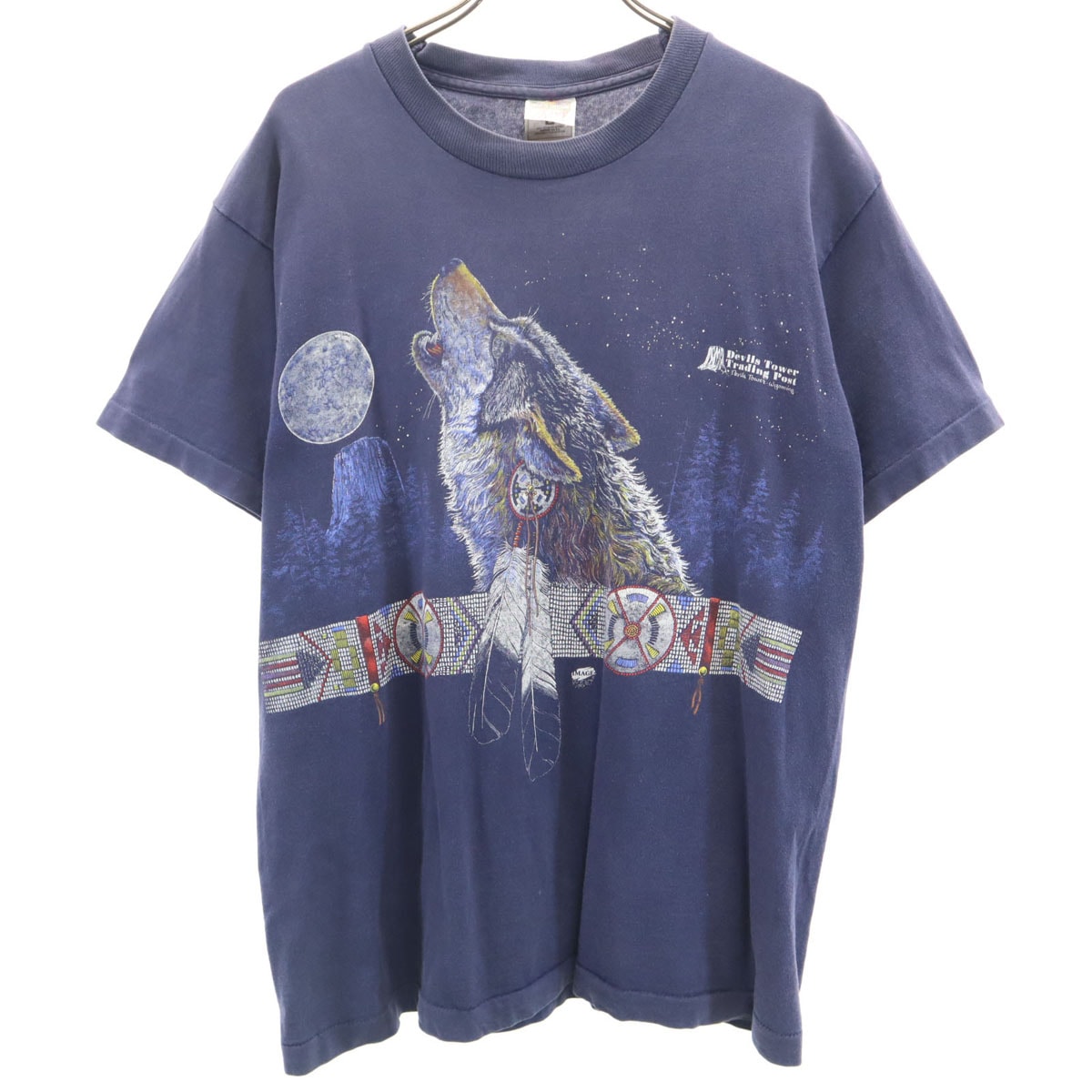 FRUIT OF THE LOOM フルーツオブザルーム 90s USA製 オールド ウルフ 半袖 シングルステッチ Tシャツ M ネイビー 狼 アニマル