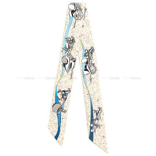 HERMES エルメス スカーフ ツイリー スペースダービー Space Derby クリーム/ブルー/マルチカラー シルク100% 063573S 04 新品未使用