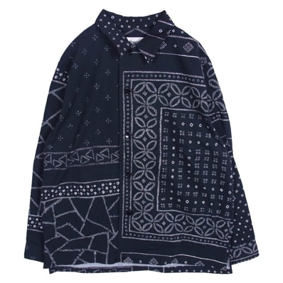 KUON クオン 長袖シャツ Kanoko Shibori Printed Bandanna Shirket 絞り プリント バンダナ 長袖 シャツ ブラック系 M【極上美品】【中古】