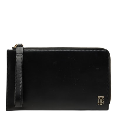 バーバリー TBロゴ パスポートケース ウォレット ポーチ 小銭入れ ブラック レザー レディース BURBERRY 中古