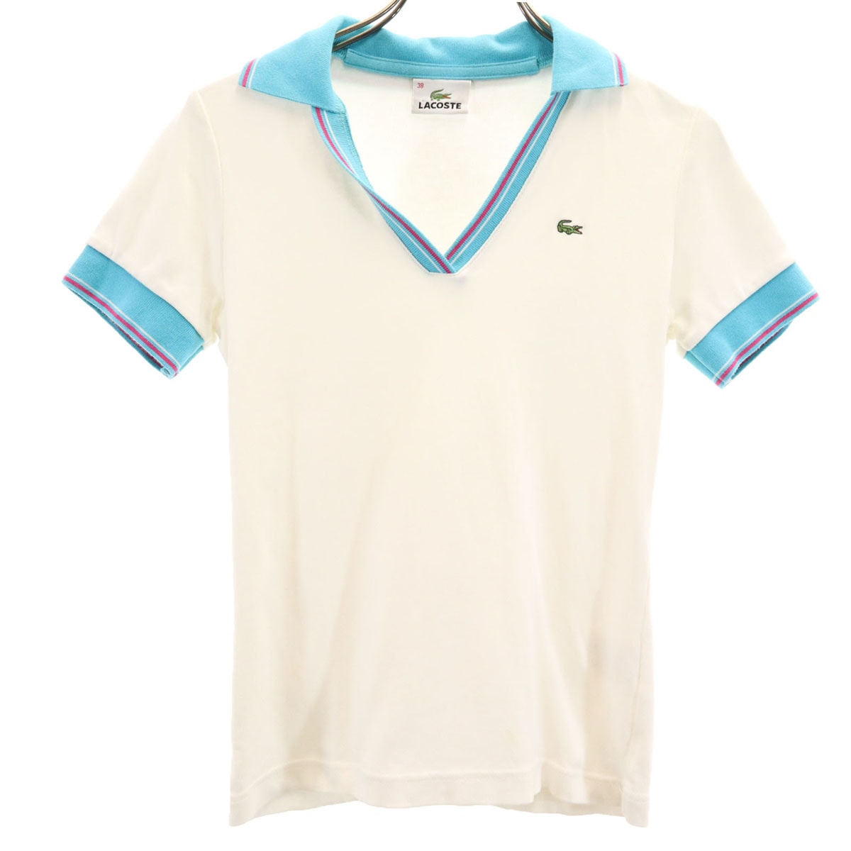 LACOSTE ラコステ 日本製 半袖 スキッパーカラー ポロシャツ 38 ホワイト