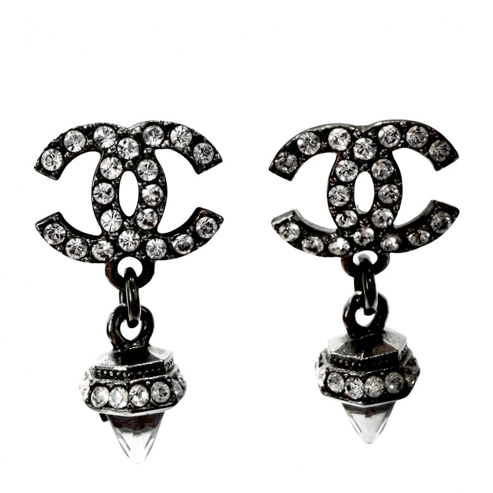 CHANEL シャネル ピアス ココマーク アクセサリー スイング ラインストーン C19B シルバー レディース 約5.4g 2019年【中古品】