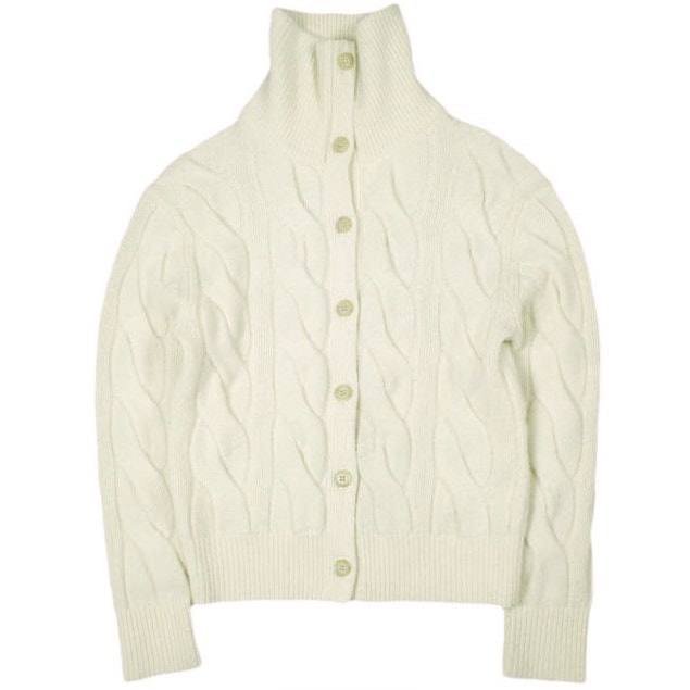 POLO RALPH LAUREN ポロ・ラルフローレン ケーブル ウールカシミヤ ファネルネックカーディガン XS OFF WHITE 定価58,300円 トップス g26724