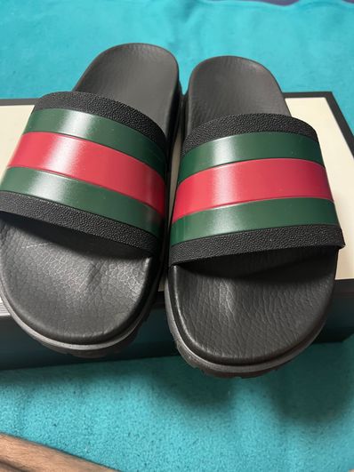 GUCCI Men's Web Rubber Slide Sandal "Black"