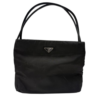 PRADA プラダ テスート 三角ロゴ ブラック シルバー金具 ナイロン ハンドバッグ トートバッグ S1-00088 【中古】