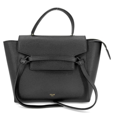 CELINE セリーヌ ハンドバッグ マイクロベルトバッグ 肩掛け レザー ブラック 黒 ゴールド金具 レディース【中古品】