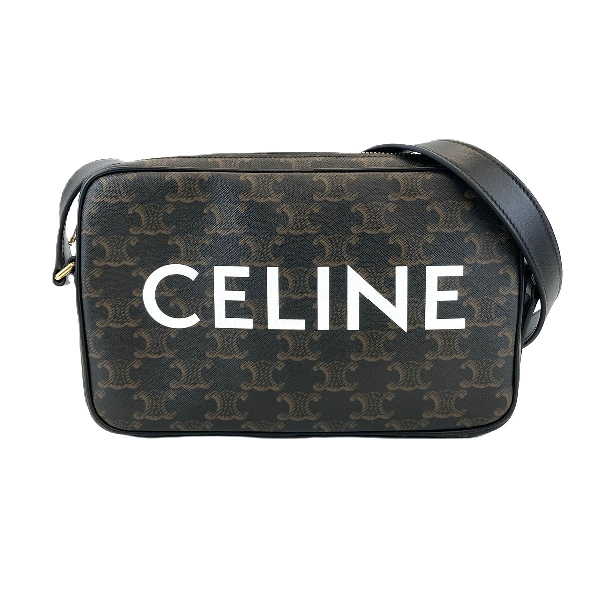 CELINE セリーヌ トリオンフ ミディアム メッセンジャーバッグ ショルダーバッグ 194502 PVC レザー ブラック ブラウン  メンズ【中古】