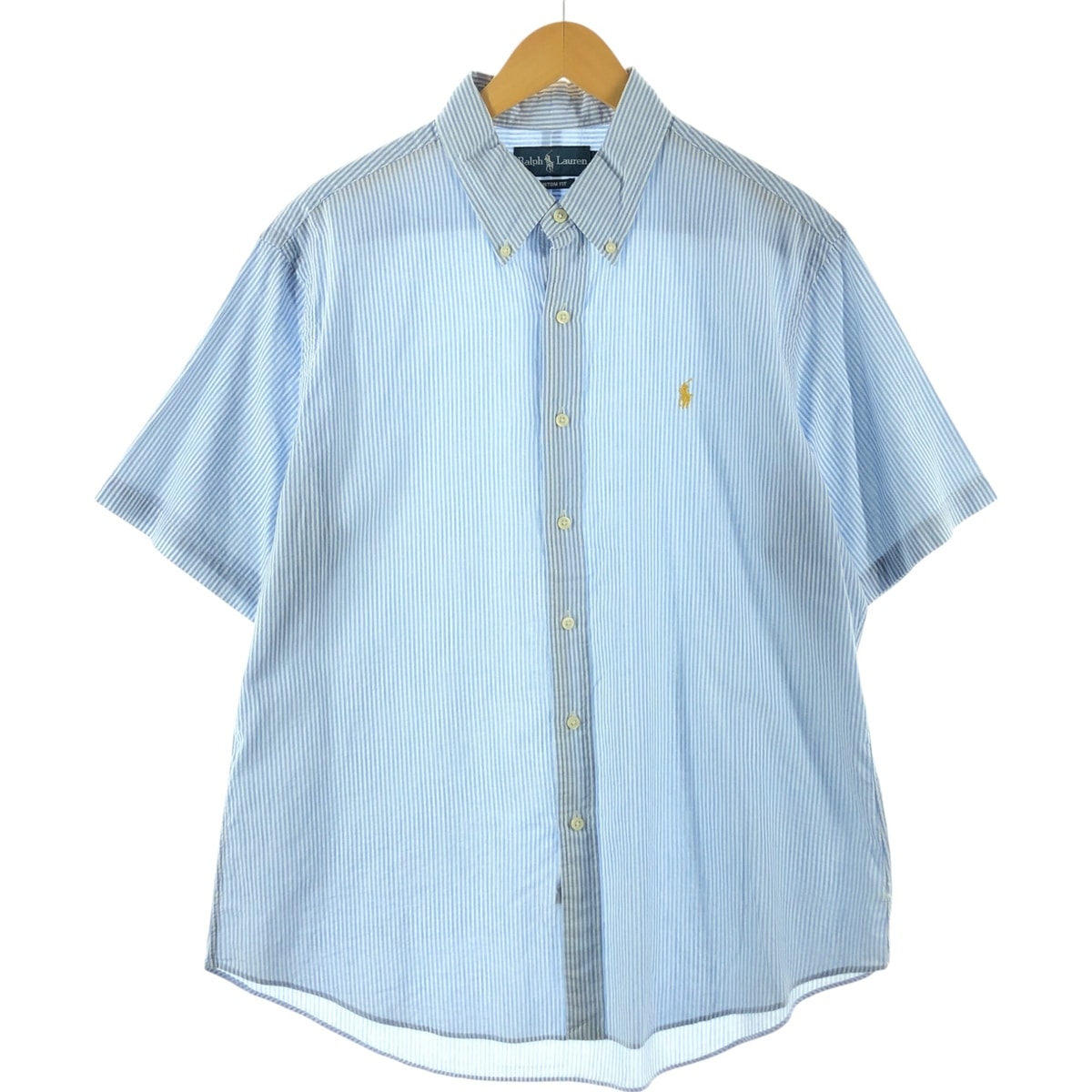 古着 ラルフローレン Ralph Lauren CUSTOM FIT 半袖 ボタンダウン ストライプシャツ メンズXL相当/eaa533696
