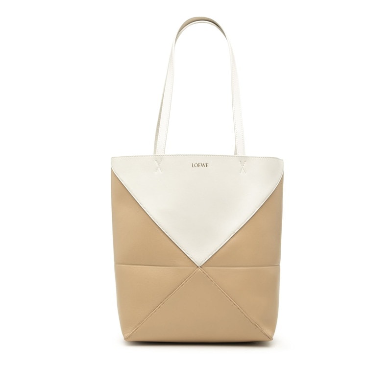 ロエベ パズルフォルド ミディアム  トートバッグ ハンドバッグ ベージュ アイボリー レザー レディース LOEWE 中古