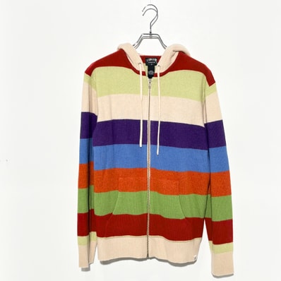STUSSY MULTI STRIPE WOOL KNIT ZIP UP HOODIE M ulti