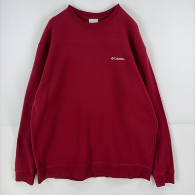 古着 コロンビア Columbia スウェット プルオーバー ロゴ 刺繍 クルーネック 裏起毛 大きいサイズ トレーナー 2XL レッド 無地 メンズ