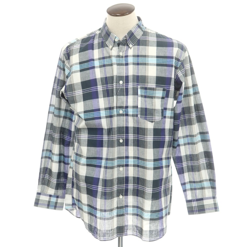【中古】コムデギャルソンシャツ COMME des GARCONS SHIRT 2025年春夏 コットン チェック ボタンダウン カジュアルシャツ ダークグリーンxホワイト【サイズXL】【メンズ】