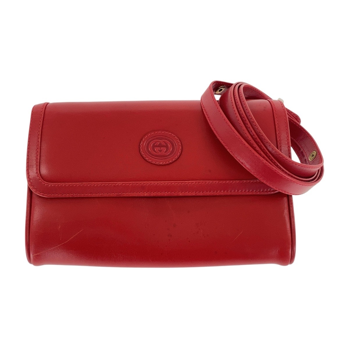 美品 GUCCI グッチ ヴィンテージ オールドグッチ レッド ゴールド金具 レザー ショルダーバッグ クラッチバッグ 2way 505909 【中古】