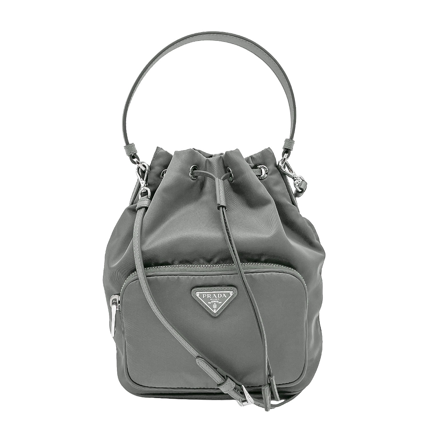 PRADA プラダ デュエット Re-Nylon 2WAY 巾着 ショルダーバッグ
 ICチップ 1BH038 ナイロン グレー ユニセックス
 【中古】