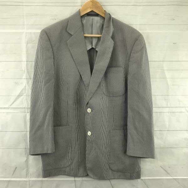 80s-90sビンテージ-日本製★Burberrys/バーバリー★初夏テーラードジャケット【M/グレー×白】ストライプ柄/テンセル/背抜き/Made in Japan◆BA356W
