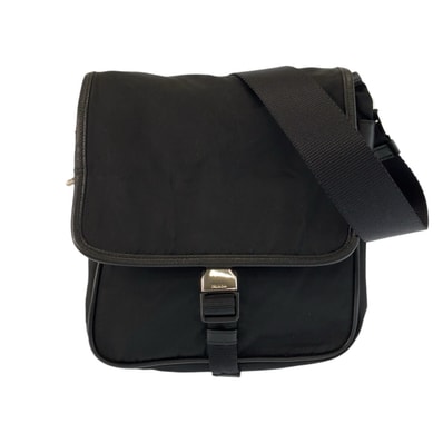 美品 PRADA プラダ テスート 三角ロゴプレート ブラック 黒 シルバー金具 ナイロン レザー/ ショルダーバッグ ポシェット 600830 【中古】