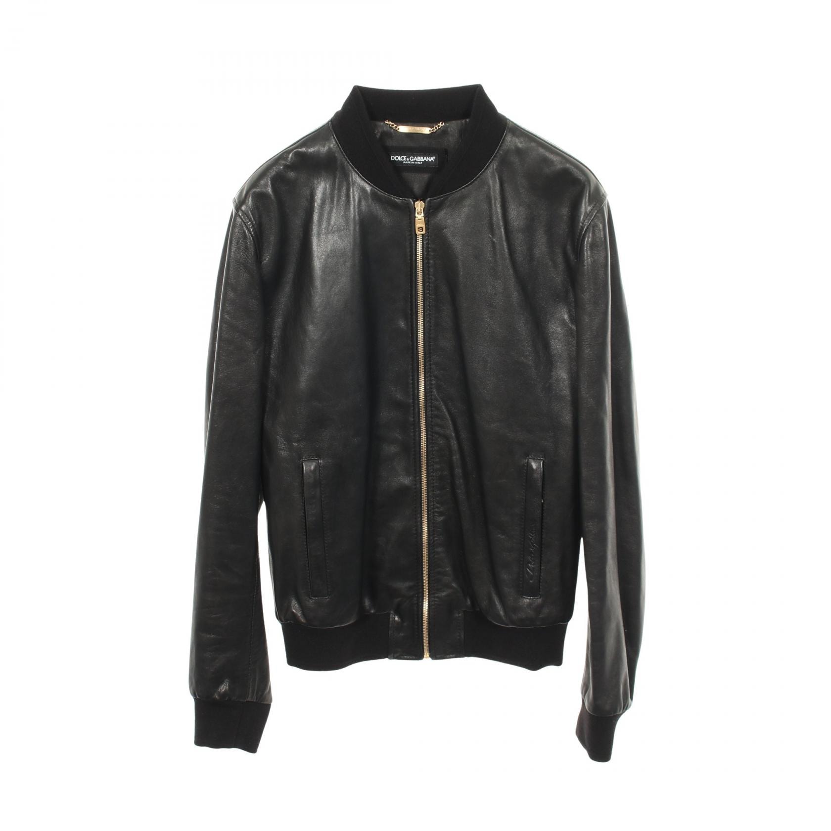 ドルチェアンドガッバーナ DOLCE & GABBANA レザージャケット ブルゾン 衣料品 アウター レザー メンズ ブラック系 【中古】