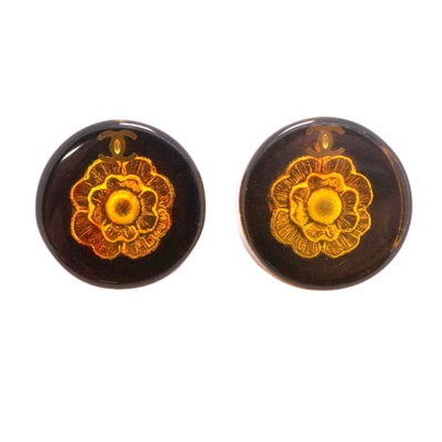 ★SALE【6jhb0854】シャネル ピアス ヴィンテージ ココマーク カメリア 丸型 サークル GPメッキ ゴールド ブラック【中古】レディース