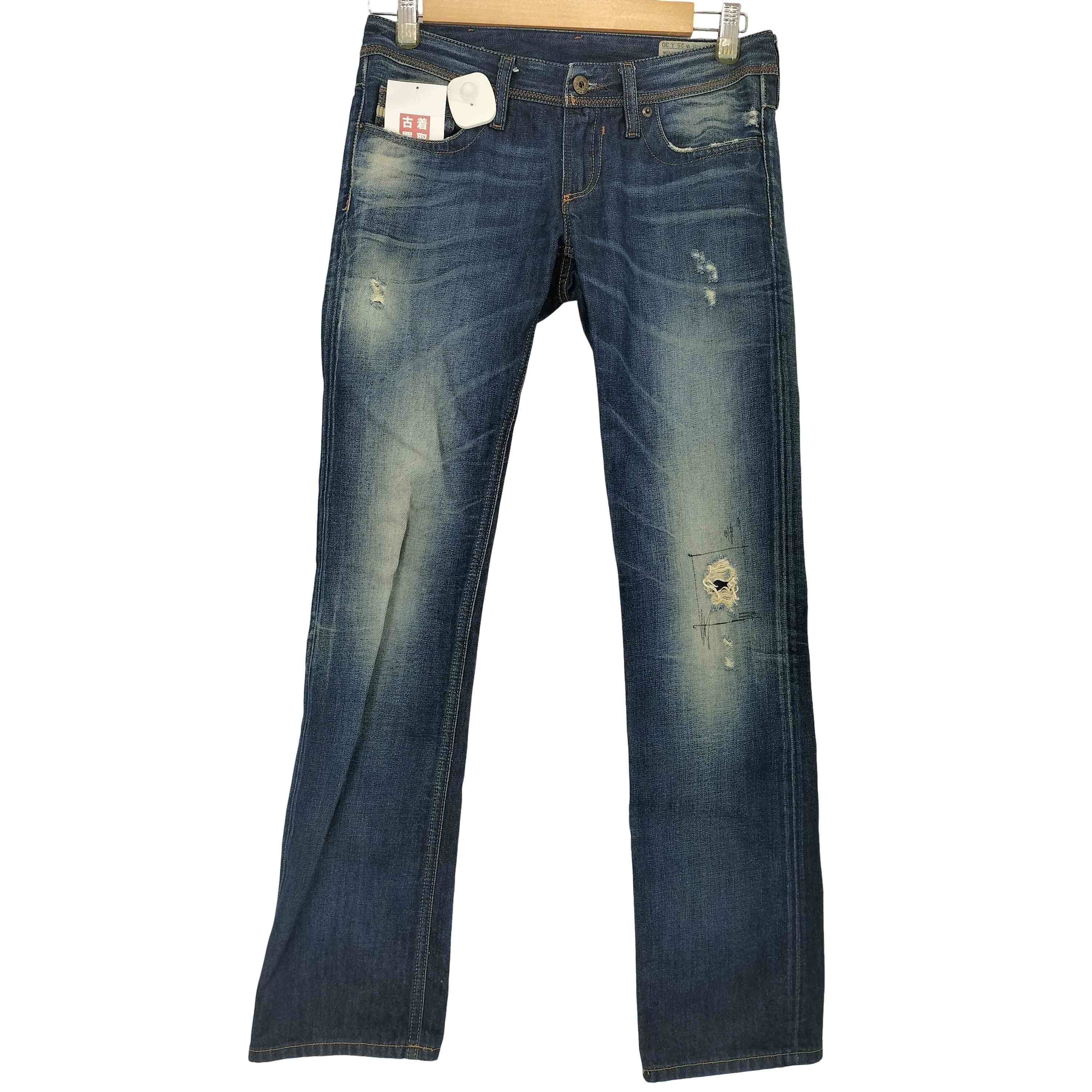 イタリア製 革パッチ lowky ジップフライ ストレートデニムパンツ【1142136435864】