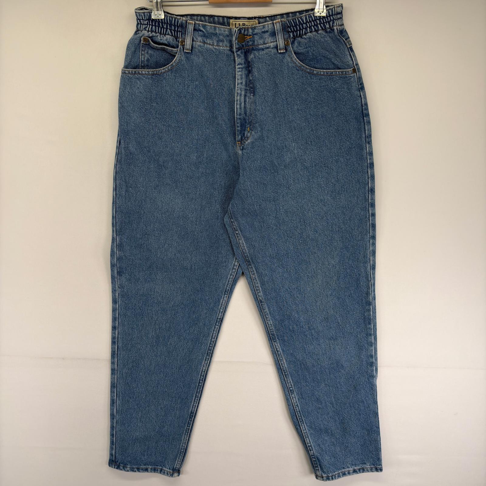 古着 エルエルビーン L.L.Bean デニム パンツ 5ポケット レザーパッチ ジッパーフライ テーパード 12 PET  ブルー系 レディース
