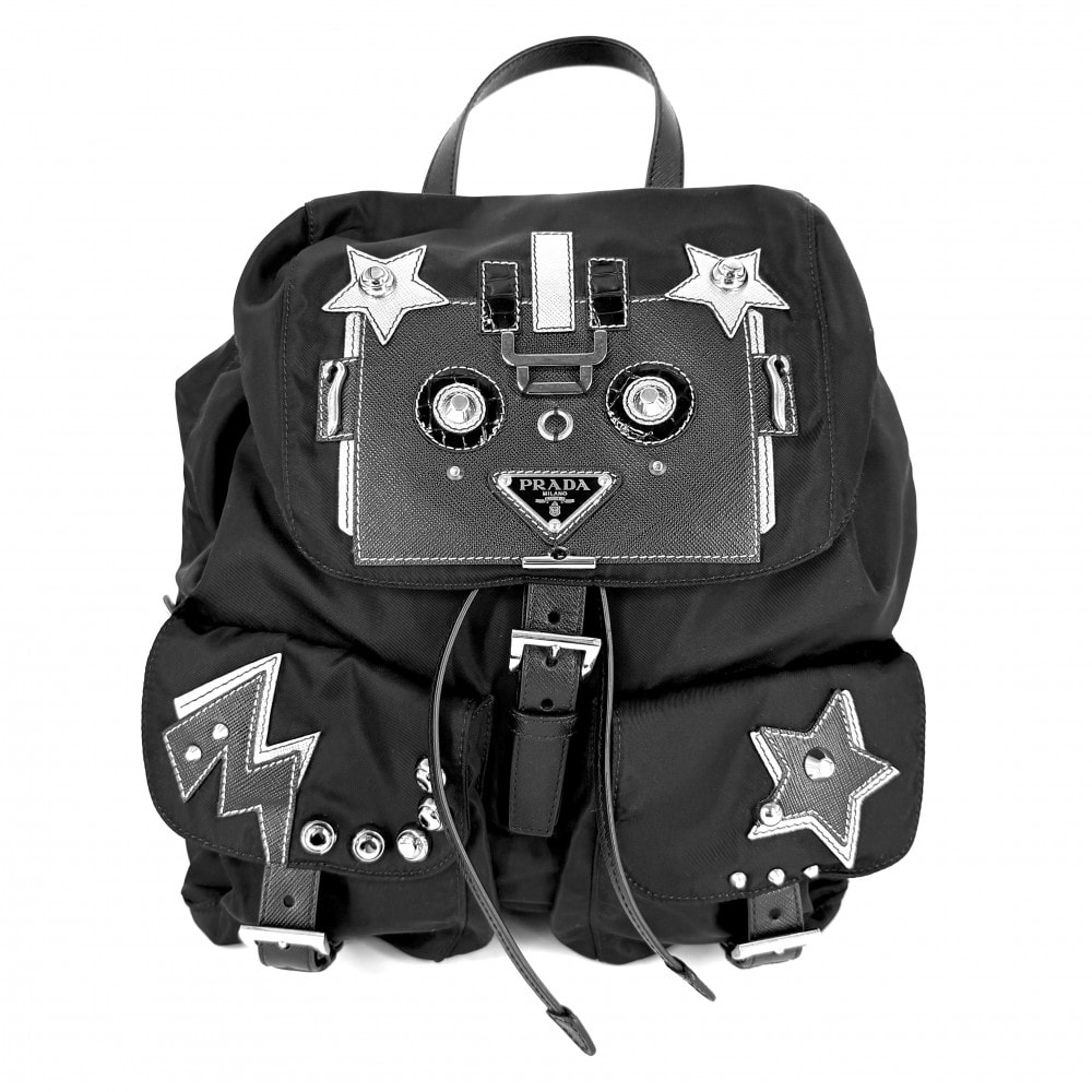 PRADA プラダ リュック テスート ロボット バックパック トライアングルロゴ メンズ レディース 1BZ811 ナイロン  レザー   ブラック 黒 シルバー金具 ユニセックス【中古品】