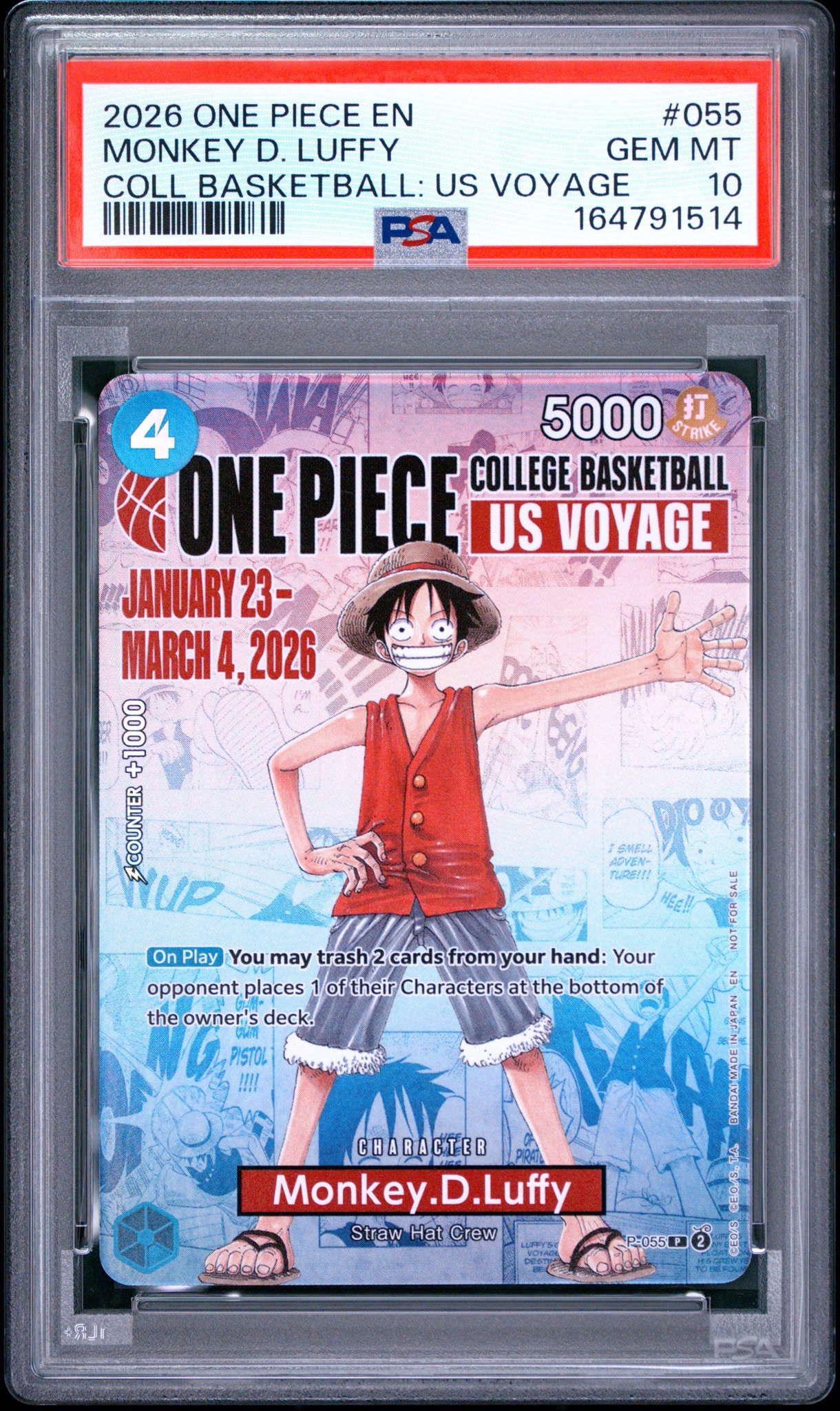 【PSA10】バスケルフィ ONE PIECE モンキー D ルフィ P-055 PSA10】モンキー・D・ルフィ：P (開封済) [P-055]【英語版