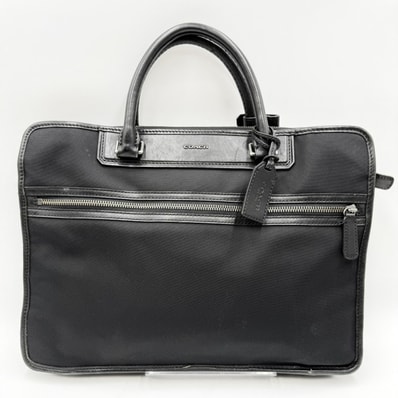 COACH(コーチ)クロスビー スリム ブリーフ ビジネスバッグ ブリーフケース ブラック ナイロン×レザー シルバートーン金具 メンズ 型番F29892