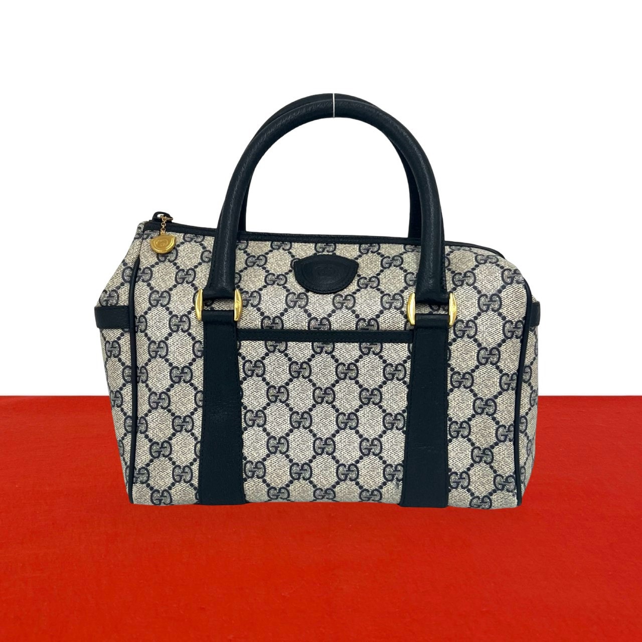 GUCCI グッチ GG ロゴ PVC レザー ハンドバッグ ネイビー
35213