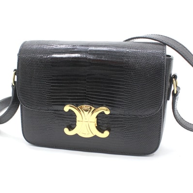 【新品】セリーヌ ショルダーバッグ ティーン トリオンフ リザード 黒 ブラック ゴールド金具 188424BF5.38NO CELINE バッグ BAG 斜め掛け 肩掛け ブランド リザード レディース