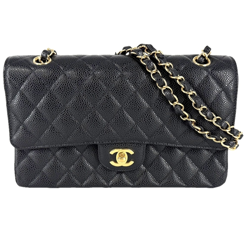 CHANEL シャネル ショルダーバッグ マトラッセ25 ダブルチェーン ダブルフラップ 肩掛け ココマーク ターンロック  キャビアスキン   ブラック 黒 ゴールド金具 レディース 美品【中古品】