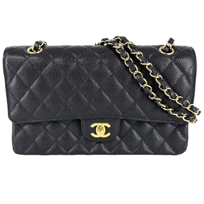 CHANEL シャネル ショルダーバッグ マトラッセ25 ダブルチェーン ダブルフラップ 肩掛け ココマーク ターンロック キャビアスキン ブラック 黒 ゴールド金具 レディース 美品【中古品】