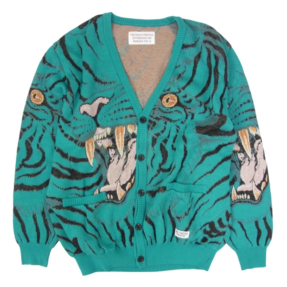WACKO MARIA ワコマリア カーディガン × TIM LEHI ティムリーハイ KNIT JACQUARD CARDIGAN ニット ジャカード 」カーディガン ブルー系 M【中古】
