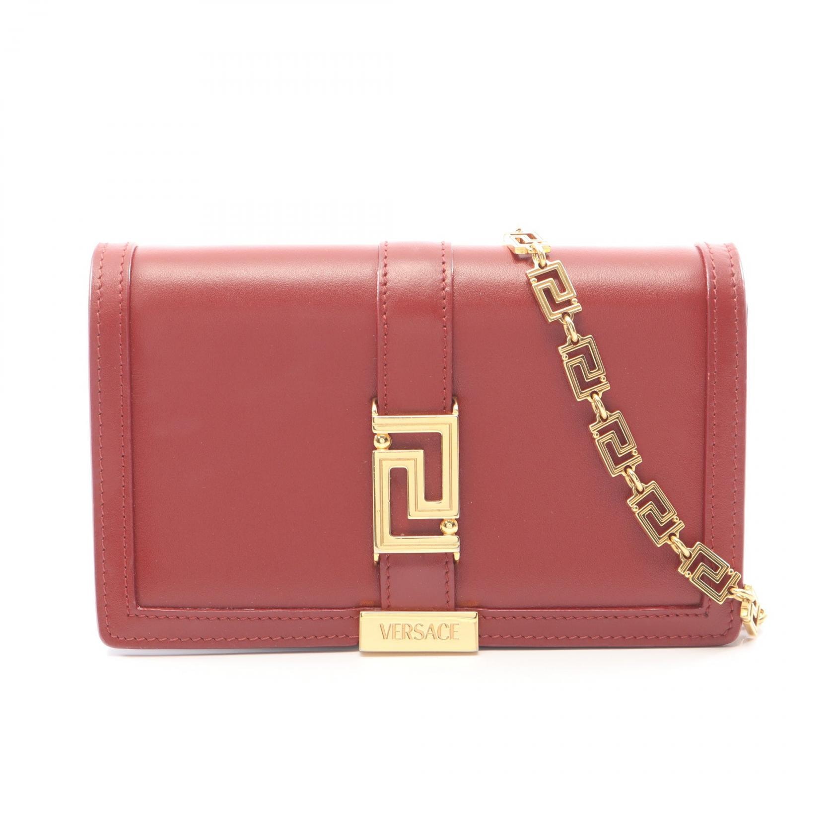 ヴェルサーチ VERSACE グレカ ゴッデス ショルダーバッグ バッグ レザー レディース レッド系 【中古】