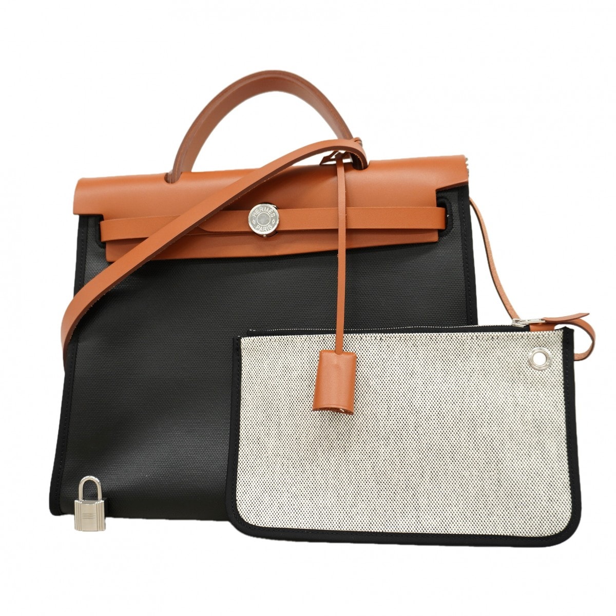 ★最終価格★SALE【6fa1217】エルメス ハンドバッグ エールバックジップPM トワルベルリンス ブラック ナチュラル シルバー金具 K刻印【中古】レディース