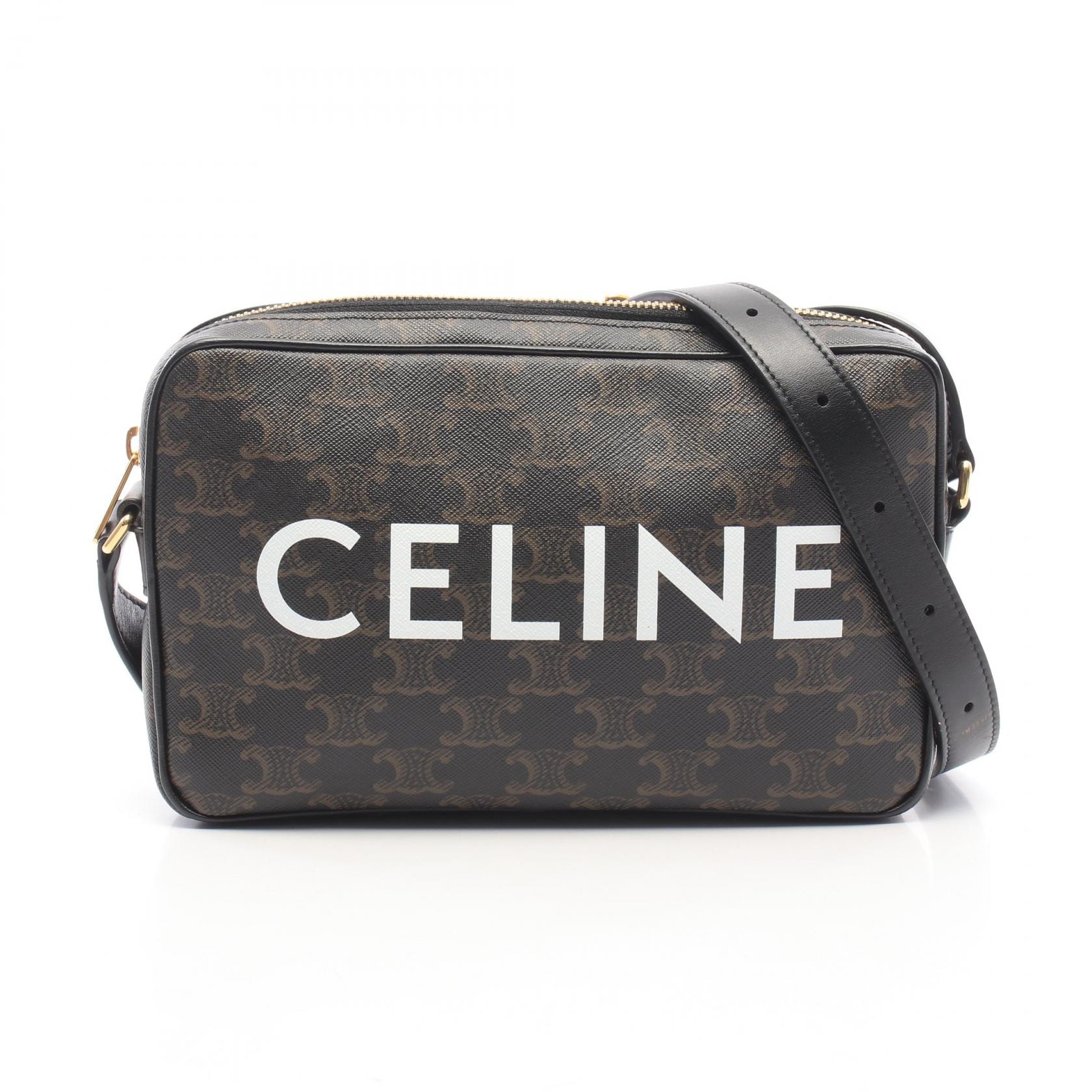 セリーヌ CELINE トリオンフ ミディアム メッセンジャーバッグ ショルダーバッグ バッグ PVCコーティングキャンバス レザー メンズ レディース ブラック系 / ブラウン系 / ホワイト系 【中古】