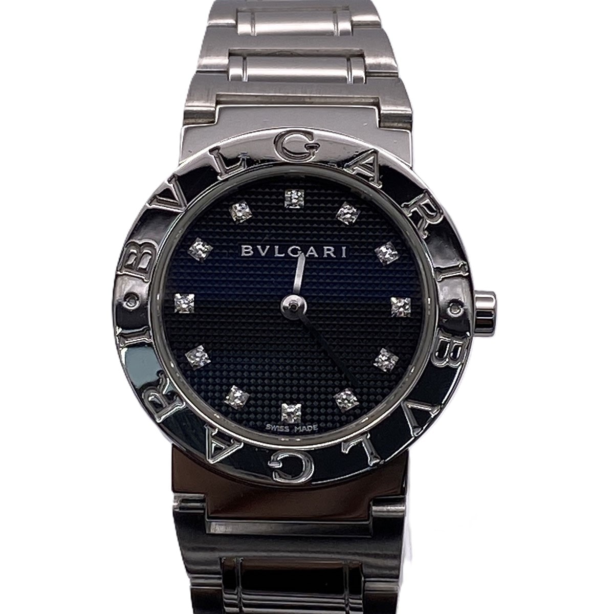 BVLGARI ブルガリ ブルガリ ブルガリ 12P 26mm 腕時計 BB26BSS/12 ステンレススチール ブラック シルバー レディース【中古】