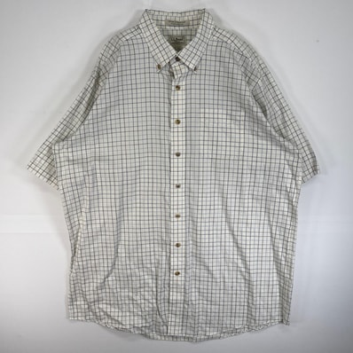 古着 エルエルビーン L.L.Bean 半袖シャツ ボタンダウン チェック 胸ポケ 大きいサイズ XL ホワイト系 マルチカラー メンズ