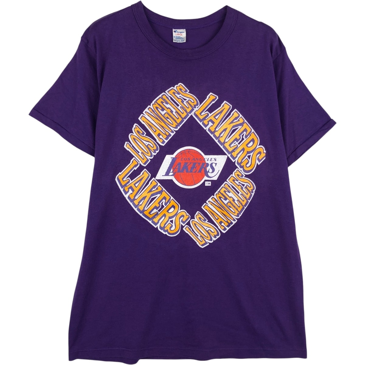 古着 80年代 チャンピオン Champion NBA LOS ANGELES LAKERS ロサンゼルスレイカーズ トリコタグ ロゴプリントTシャツ USA製 メンズL相当 ヴィンテージ/eaa640813