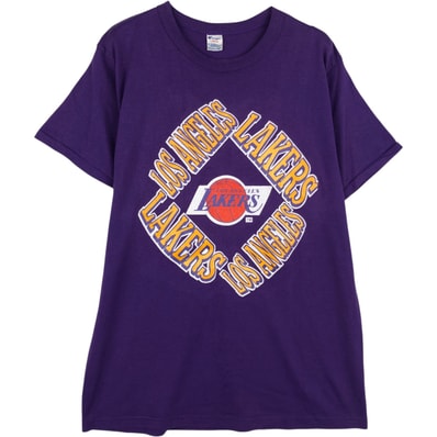 古着 80年代 チャンピオン Champion NBA LOS ANGELES LAKERS ロサンゼルスレイカーズ トリコタグ ロゴプリントTシャツ USA製 メンズL相当 ヴィンテージ/eaa640813