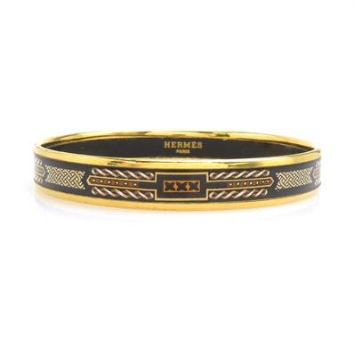 エルメス HERMES バングル ブレスレット エマイユ メタル/エナメル ゴールド/ブラック/ホワイト レディース【中古】 e61914a
