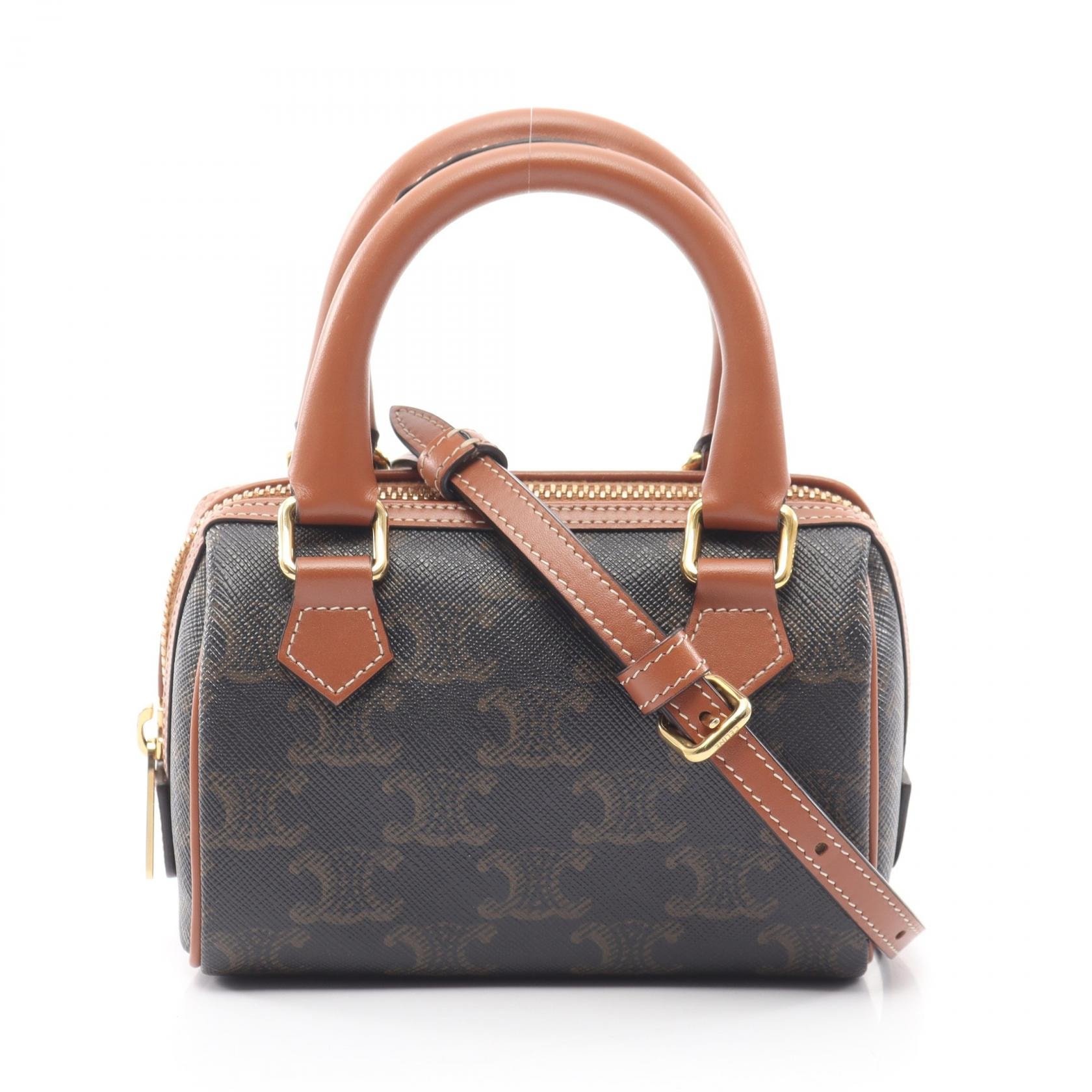 セリーヌ CELINE トリオンフ 2WAY ハンドバッグ バッグ PVCコーティングキャンバス レザー レディース ブラック系 / ブラウン系 10P042EUP.04LU 【中古】