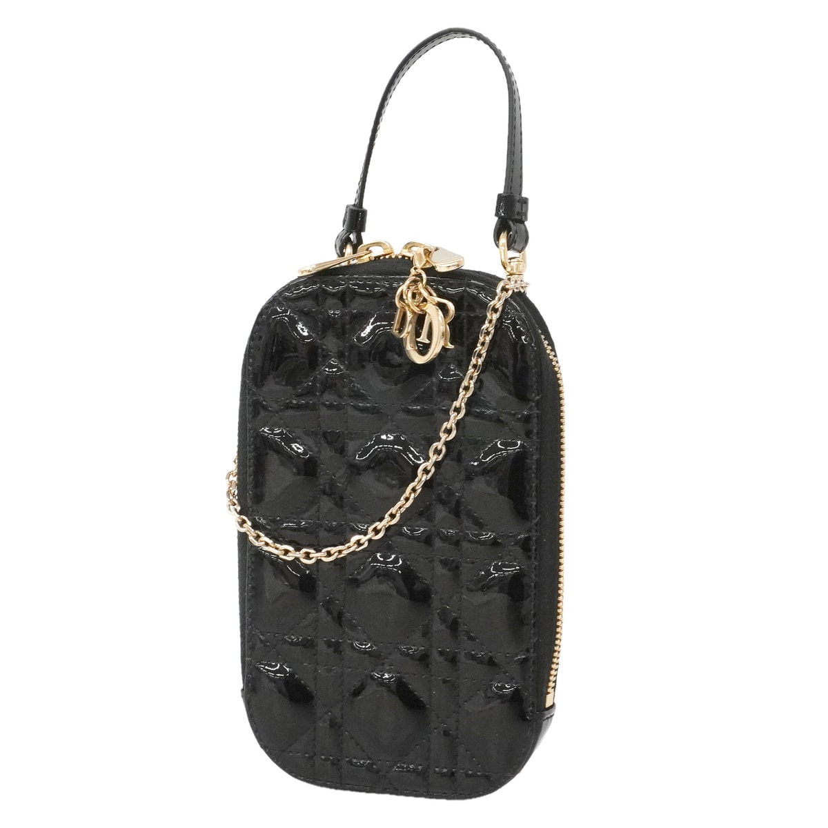 【6id4915】クリスチャンディオール ショルダーバッグ カナージュ エナメル ブラック シャンパンゴールド金具【中古】レディース