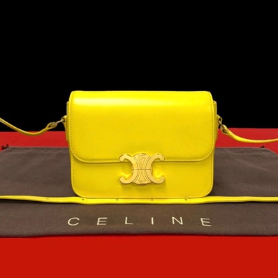 CELINE セリーヌ ティーントリオンフ トリオンフ ロゴ 金具 カーフ レザー ショルダーバッグ イエロー
33023