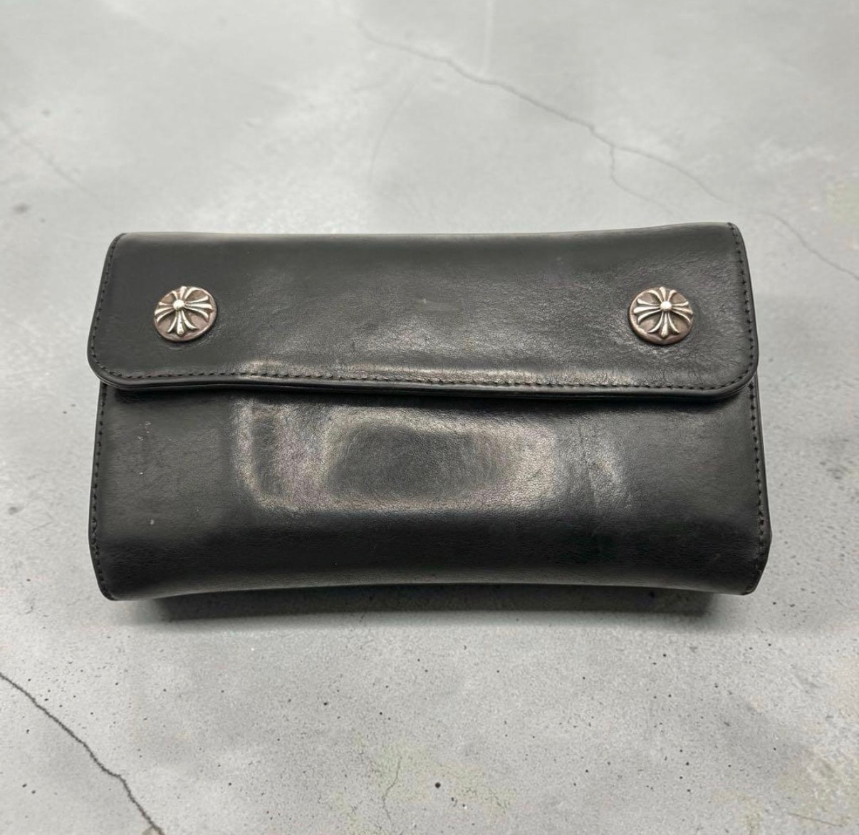 Chrome Hearts Wave Cross Ball Button Leather Wallet "Black/Silver"