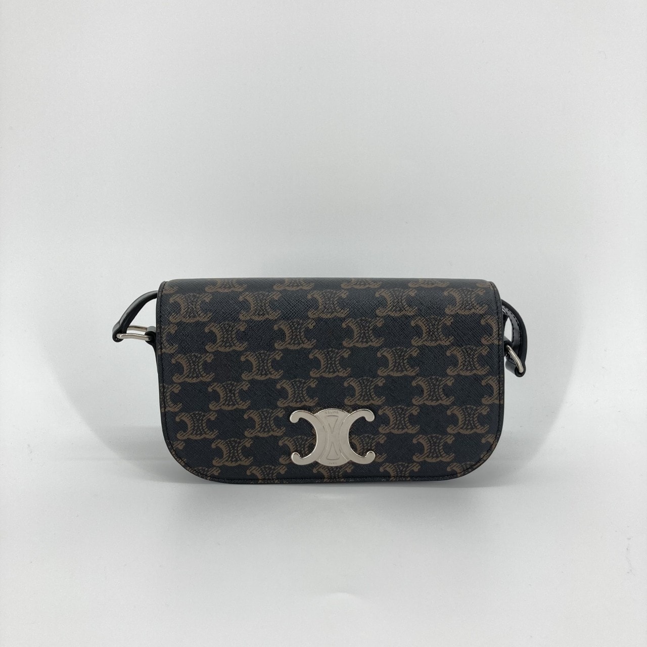 CELINE(セリーヌ) スモールトリオンフクロス レザー シルバー金具 117892 ショルダーバッグ ブラック×シルバー